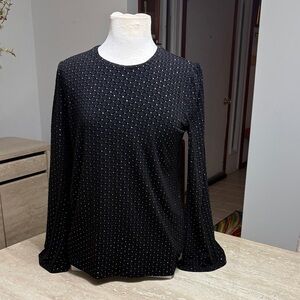 NWT Beautiful Michael Kors, black stretchy top with gold bling accents.